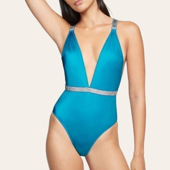 VICTORIA'S SECRET SWIM Shine Strap Plunge One-Piece Swimsuit Size L - Picture 1 of 8